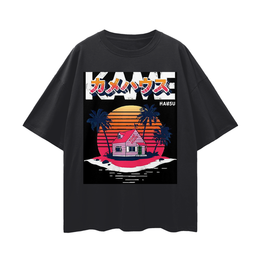 Anime Streetwear - Loose Drop Shoulder - Black T-Shirt