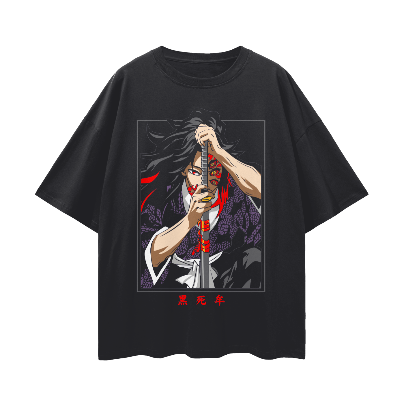 Anime Streetwear - Loose Drop Shoulder - Black T-Shirt