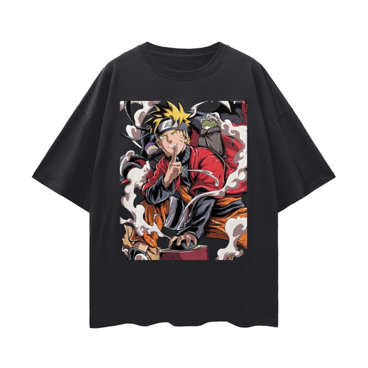 Anime Streetwear - Loose Drop Shoulder - Black T-Shirt