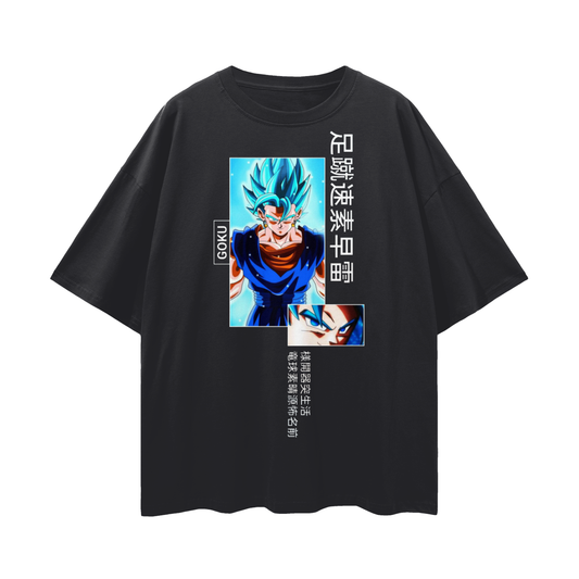 Anime Streetwear - Loose Drop Shoulder - Black T-Shirt