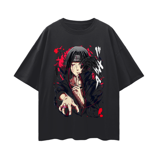 Anime Streetwear - Loose Drop Shoulder - Black T-Shirt