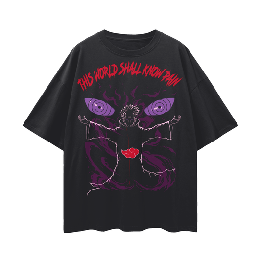 Anime Streetwear - Loose Drop Shoulder - Black T-Shirt