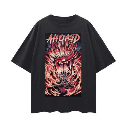 Anime Streetwear - Loose Drop Shoulder - Black T-Shirt