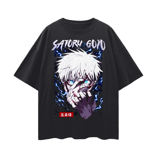 Anime Streetwear - Loose Drop Shoulder - Black T-Shirt