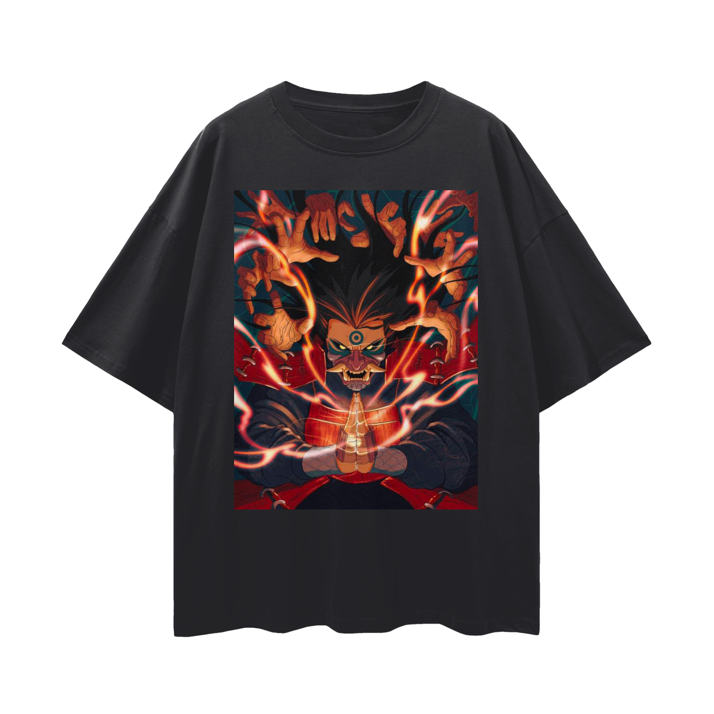 Anime Streetwear - Loose Drop Shoulder - Black T-Shirt