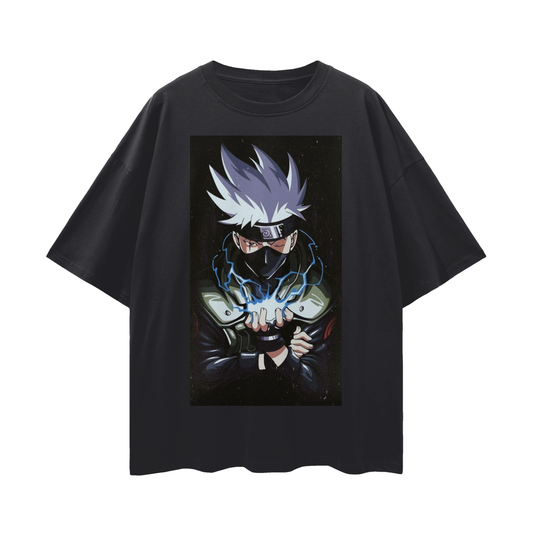 Anime Streetwear - Loose Drop Shoulder - Black T-Shirt