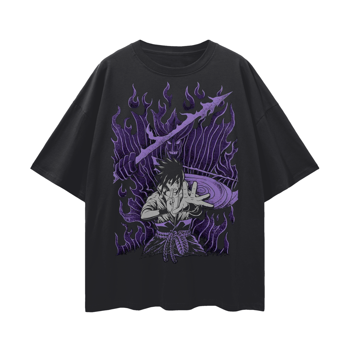 Anime Streetwear - Loose Drop Shoulder - Black T-Shirt
