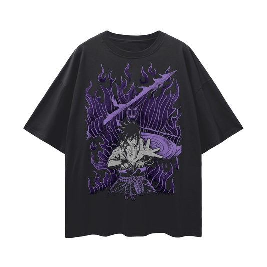Anime Streetwear - Loose Drop Shoulder - Black T-Shirt
