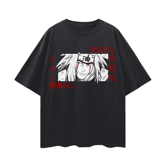 Anime Streetwear - Loose Drop Shoulder - Black T-Shirt