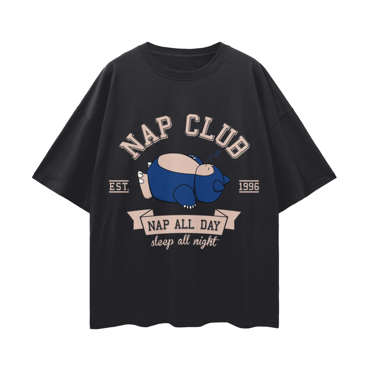 Anime Streetwear - Loose Drop Shoulder - Black T-Shirt