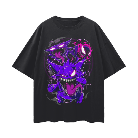 Anime Streetwear - Loose Drop Shoulder - Black T-Shirt