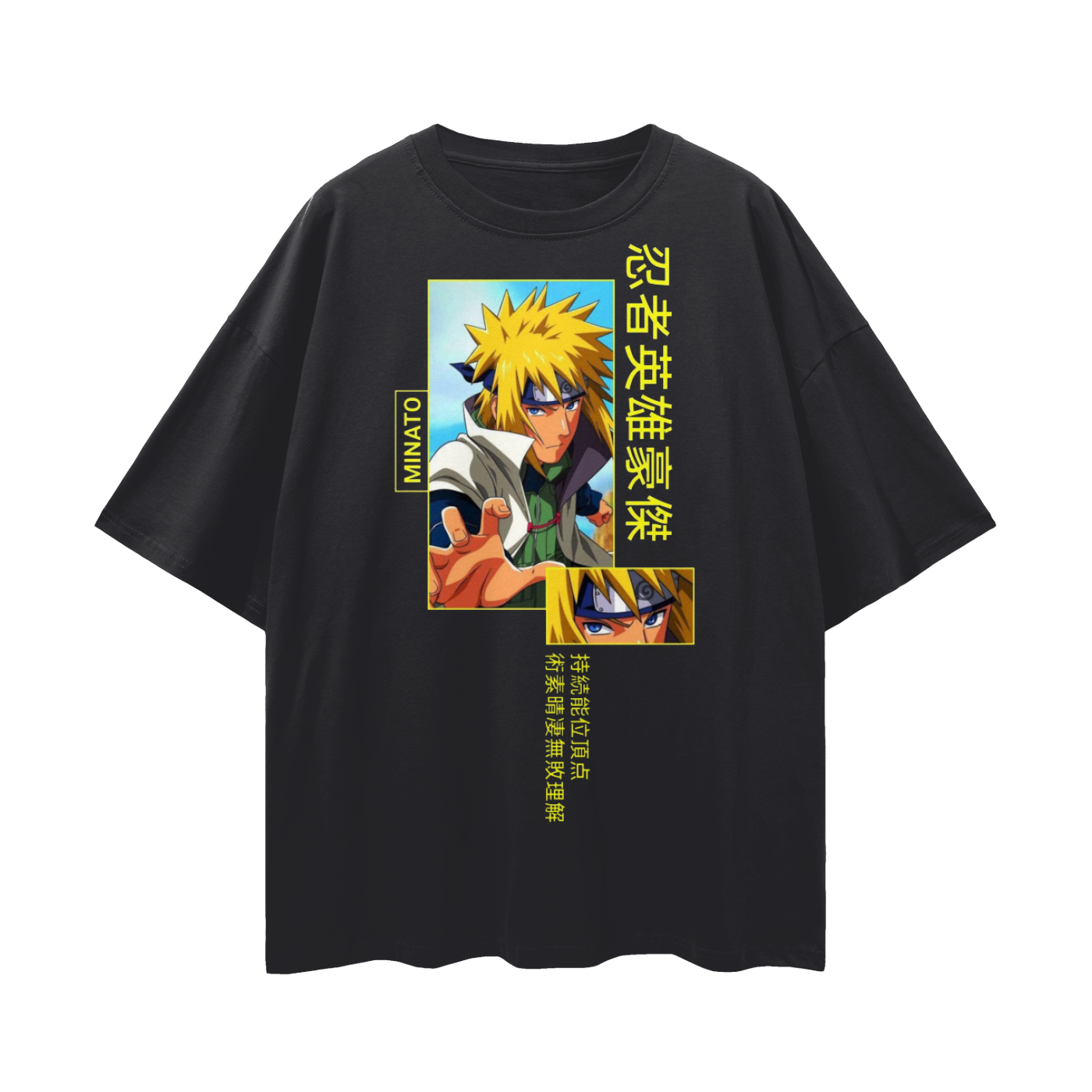 Anime Streetwear - Loose Drop Shoulder - Black T-Shirt