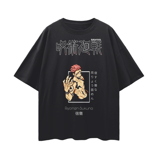 Anime Streetwear - Loose Drop Shoulder - Black T-Shirt
