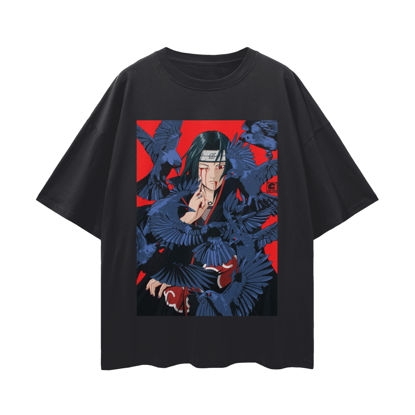 Anime Streetwear - Loose Drop Shoulder - Black T-Shirt