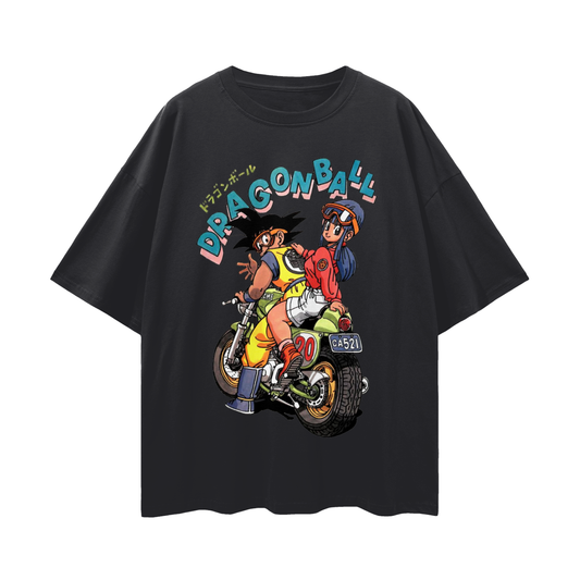 Anime Streetwear - Loose Drop Shoulder - Black T-Shirt