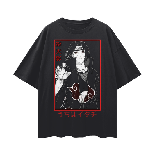 Anime Streetwear - Loose Drop Shoulder - Black T-Shirt