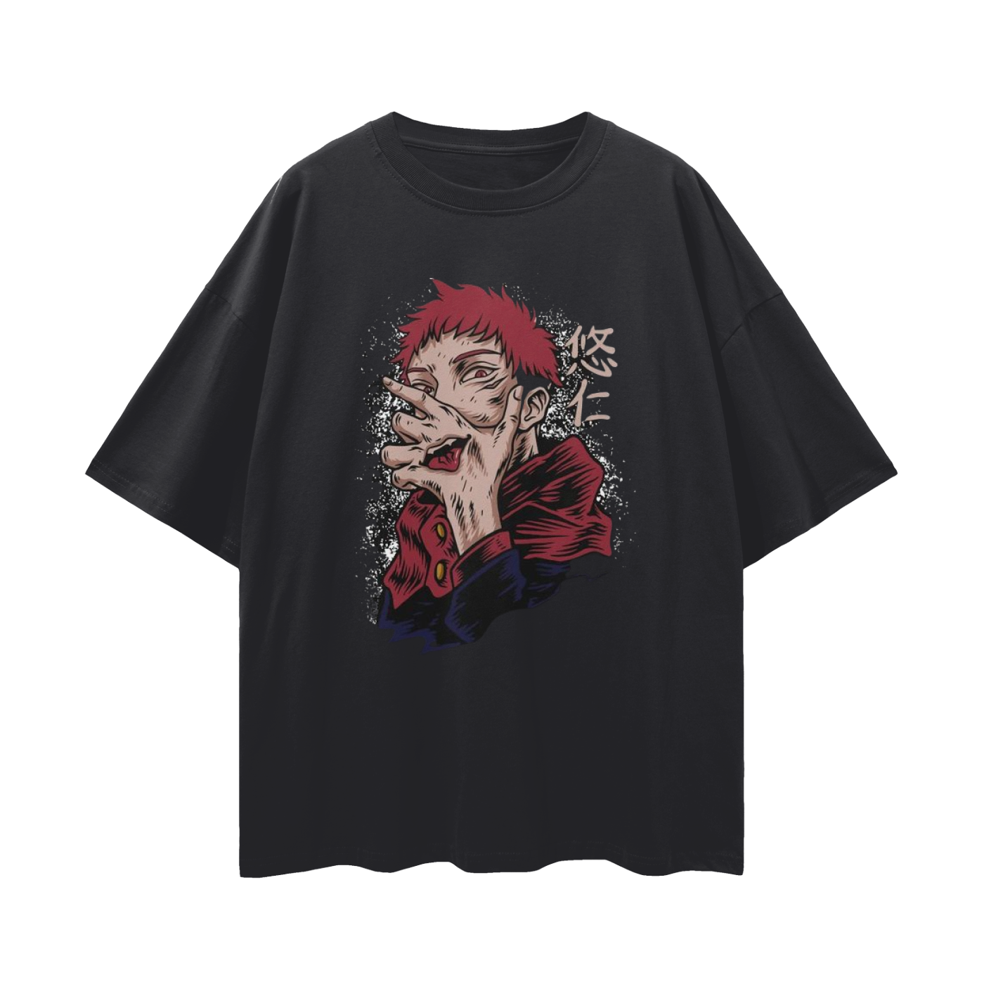 Anime Streetwear - Loose Drop Shoulder - Black T-Shirt