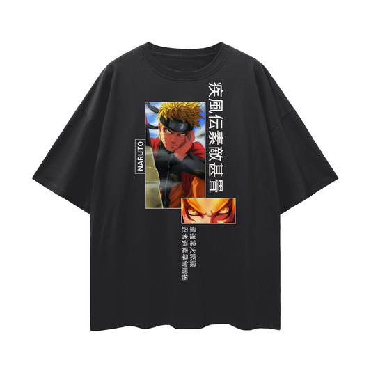 Anime Streetwear - Loose Drop Shoulder - Black T-Shirt