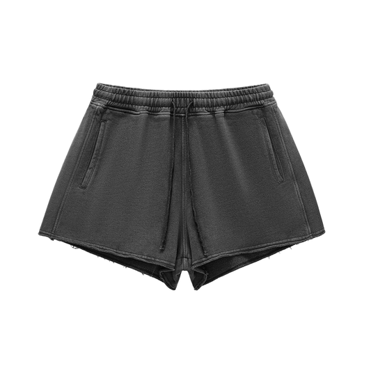 Snow Washed Raw Edge Drawstring Shorts